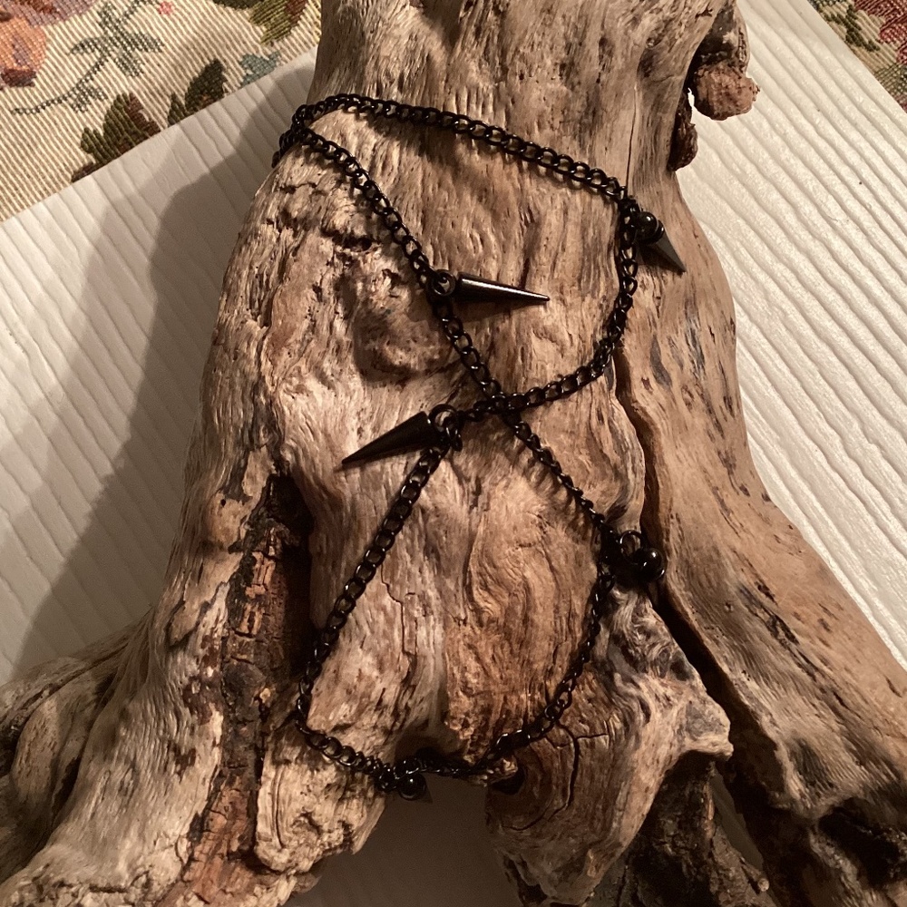Black Chain Spike Choker Necklace Punk 16”
